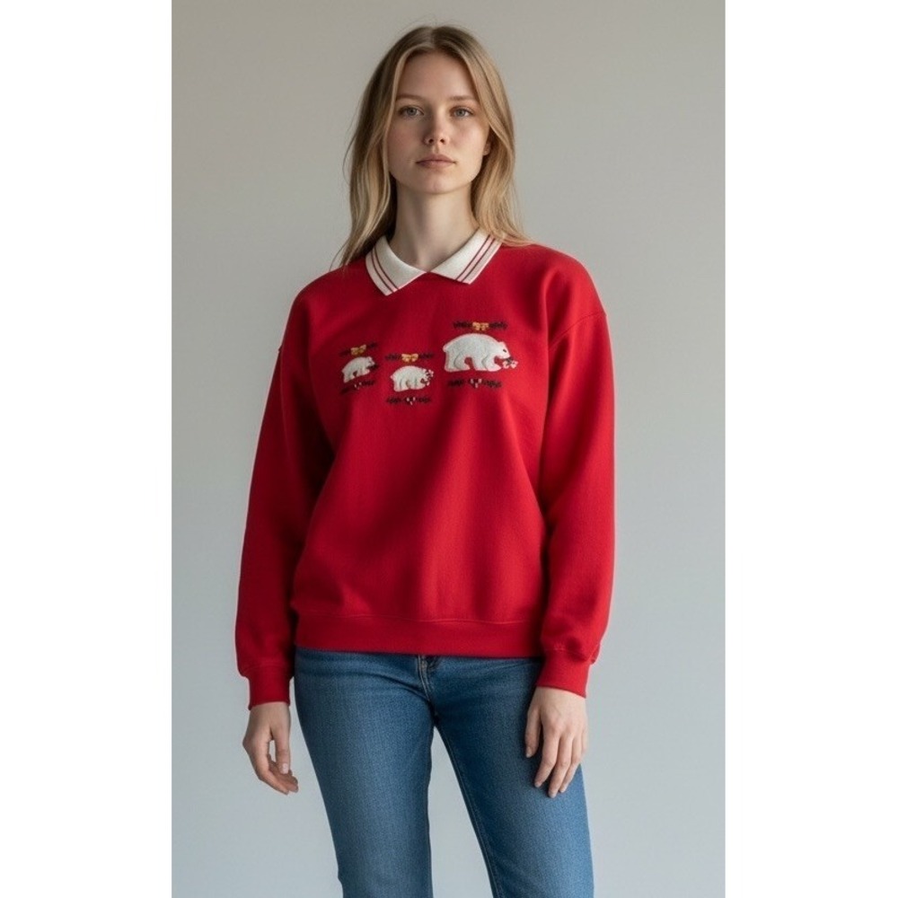 Retro Bold Spirit Christmas Sweatshirt Women's Medium Polar Bears Vintage Ugly